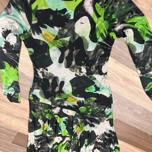 Topshop Green and Black Abstract Print Maxi Dress Long Sleeves mesh 8-10 - Picture 3 of 9